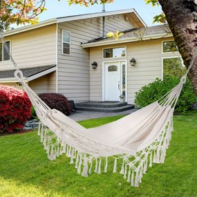 Outsunny Prenosná Bohemian Chic Cestovná Hojdačka Textilné rozmery 2,88L x 1,5W m Bavlna Polyester Béžová | Aosom