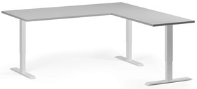 Výškovo nastaviteľný stôl, 180x180 cm, 3 motory, L/P, biela podnož, sivá