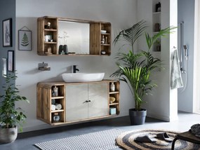 furniture-nabytek.cz - Masívna zostava kúpeľňového nábytku Dingle III z recyklovanej borovice a MDF, lakovaná, prírodná a šedá