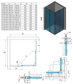 Polysan Polysan, THRON LINE SQUARE obdĺžniková sprchová zástena 1000x800mm, TL2080-5002