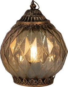 Medená sklenená svietiaca LED lampáš Balli - Ø 15*19 cm