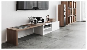 Biely televízny stolík s detailmi v dekore orechového dreva TemaHome Move