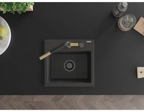 Mexen Milo, 1-komorový granitový drez 435x410x171 mm a drezová batéria Flora, čierna škvrnitá, 6505-76-670401-57-B