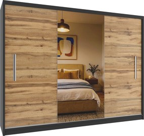 Šatníková skriňa s posuvnými dverami 232 cm so zrkadlom dubová dub wotan  MES PRIMO SZP4/2/1B/2DW1L/0/AL