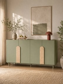 Komoda Amilio 200 cm štvor­dverová na nožičkách - eukalyptus / dub baltic dune / úchytky dub prírodný