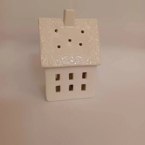 DECOLED Keramický domček, 8,5 x 6,9 x 12,9 cm, teplá biela, 2xLR44