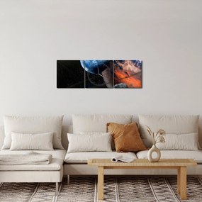 Obraz planéty vo vesmíre (s hodinami) (90x30 cm)
