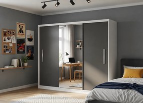 Šatníková skriňa s posuvnými dverami 232 cm so zrkadlom čierna eben tmavá  MES PRIMO SZP4/2/1W/2B1L/0/AL