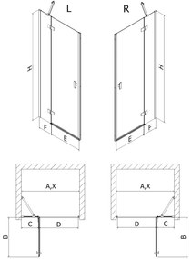 Mexen Mist-H, 1-krídlové sprchové dvere ľavé 110 cm, číre sklo, zlatý matný profil, 8A5-110-000-55-00-L