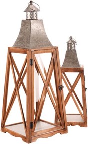 Set dvoch drevených lampášov hnedý DA207 (2 ks)
