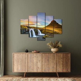 Obraz hory a vodopádov na Islande (150x105 cm)