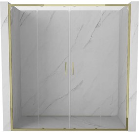 Mexen Exo, dvojité posuvné sprchové dvere 200 cm, číre sklo, zlatá, 8152-200-000-50-00