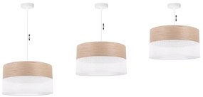 Závesné svietidlo Wood, 1x béžová dubová dýha/biele PVC tienidlo, (fi 40cm)