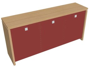 Nízka skriňa Verno 188 x 46 x 90 cm, sklenené dvere, dub svetlý / červená