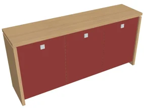 Nízka skriňa Verno 188 x 46 x 90 cm, sklenené dvere, dub svetlý / červená