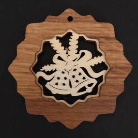 AMADEA Drevená ozdoba z masívu s vkladom - vločka so zvončekmi 7 cm
