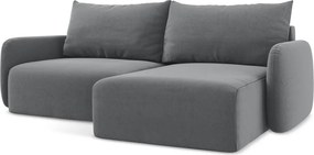 Sivá zamatová rozkladacia/s úložným priestorom rohová pohovka (pravý roh/s leňoškou) Kalena – Makamii