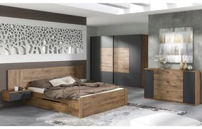 Tempo Kondela Spálňový komplet (posteľ 160x200 cm, 2x nočný stolík, skriňa), dub ribeck/tmavý grafit, ARMENY