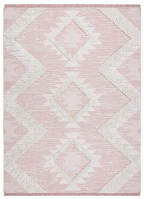 Ekologický koberec MOROC 22312 EKO SIZAL z recyklovanej bavlny, strapce, krémovo - ružový