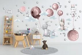 Veselá veľká nálepka na stenu so zajačiky na nočnej oblohe 100 x 200 cm