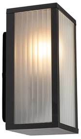 Vonkajšia nástenná lampa čierna s rebrovaným sklom IP44 - Charlois