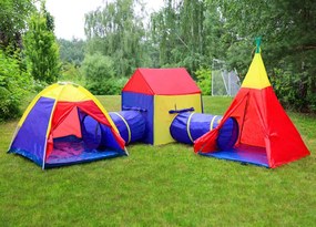 IPLAY Detský set stanov 5v1 – stan tipi, iglu, domček + 2 tunely pre deti