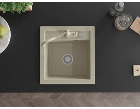 Mexen Vito, granitový drez 490x520x210 mm, 1-komorový a drezová batéria Carla, béžová, 6503-69-670700-69