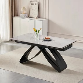 Stôl MATEO 160–240 cm sivý mramor/čierna