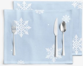 Goldea vianočné prestieranie na stôl 100% bavlnené plátno - vločky na modrej - sada 2ks 30 x 40 cm
