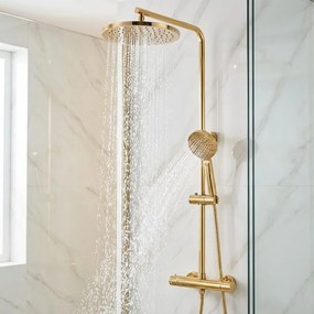 Erga Dubaj, termostatický set sprchového stĺpu s dažďovou sprchou 30cm a s sprchovou hlavicou, zlatá lesklá, ERG-YKA-BP.DUBAJ-THERM-30-GLD