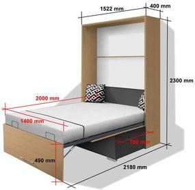 Nabytekmorava Sklápacia posteľ s pohovkou VS 21058P 200x140 farba pohovky: Červená, Typ farebného prevedenia: Bielá / dvere biele LESK