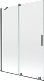Mexen Velar, 2-krídlová posuvná vaňová zástena 130 x 150 cm, 8mm číre sklo, brúsený grafit, 896-130-000-01-95