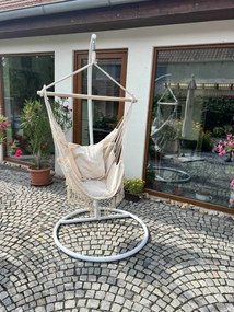 Béžové závesné kreslo PALAK s bielym stojanom