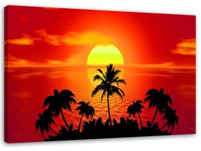 Obraz na plátně Palmové moře červený západ slunce - 100x70 cm