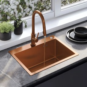 Rea Liam, oceľový kuchynský drez 580x450x185 mm, medená matná, ZLE-06050