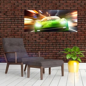 Obraz - Zelené závodné auto (120x50 cm)