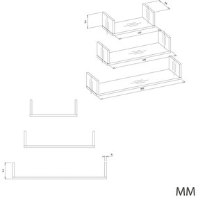 Súprava dubových nástenných políc MOBI hnedá