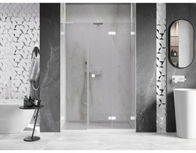 Mexen Lunar-F, L pravé sklápacie sprchové dvere 150 cm, 8mm číre sklo, biely profil, 836SL-150-050-20-00-P