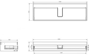 Mexen Box-A, závesná skrinka, 140 cm, 1 zásuvka, sivá matná, 91AX0-1400-235-1-62