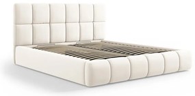 Krémová zamatová čalúnená dvojlôžková posteľ s úložným priestorom s roštom 160x200 cm Bellis – Micadoni