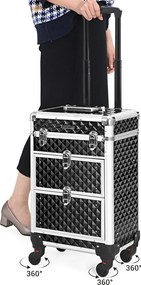 Kozmetický make-up kufor, so zásuvkami s posuvnými koľajničkami, čierny