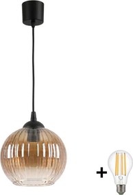 BRILAGI - LED závesné svietidlo na lanku R GLASS 1xE27/60W/230V priemer 18 cm čierna/dýmovo-hnedá