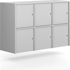 Nadstavba pre skrine FRAME, 6x dvere, 1299 x 450 x 854 mm, cylindrický zámok, sivá
