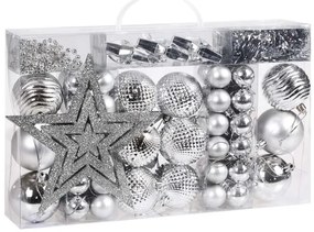 Sada vianočných závesných dekorácií ESTRELLA strieborná (66 ks)