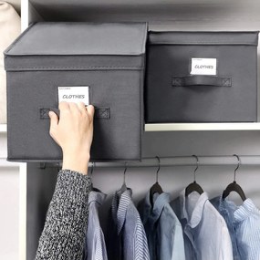 Súprava 3 ks skladacích úložných boxov s vrchnákom a štítkami, sivé