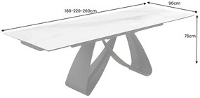 Jedálenský stôl TOMTOC 180-220-260 cm – keramický mramorový vzhľad biely