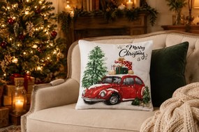 Vianočný dekoračný vankúš s autíčkom Merry Christmas - 45*45*4 cm