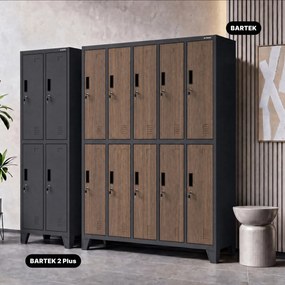 Kovová šatňová boxová skriňa na nôžkach s 10 boxami BARTEK, 1360 x 1720 x 450 mm, Eco Design: antracitová/ dub sonoma