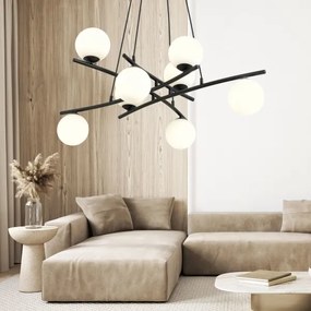 Luster na lanku ESSA 8xE14/10W/230V čierna/biela