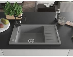 Mexen Elias, granitový drez 795x480x200 mm, 1-komorový a drezová batéria Carla, šedá, 6511-71-670700-70